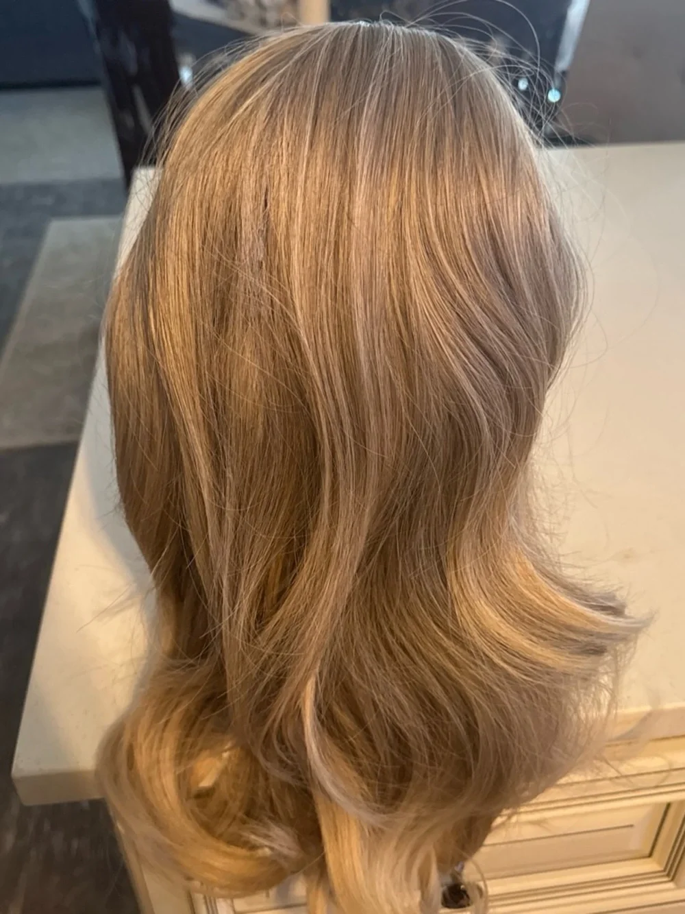 Light Ash Blonde Layered Women's Wig with Bangs